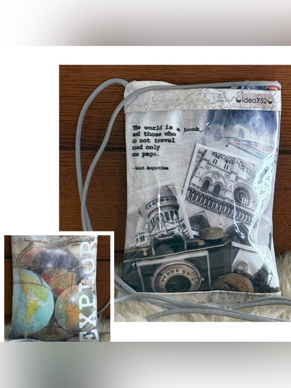 Travel-Themed Passport and Book Crossbody Bag with Quote